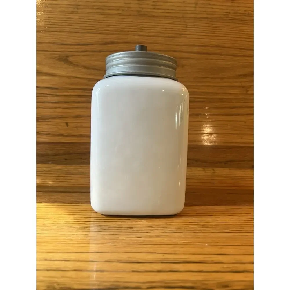 Pottery Barn White Ceramic Canister Galvanized Metal Lid Farmhouse Decor 8”